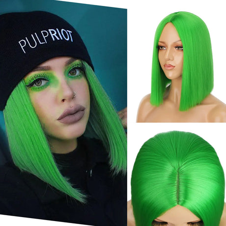 Model Using Short Bob Straight Colored Synthetic Party Wig