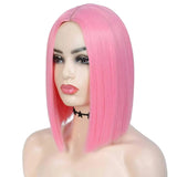 Pink Short Bob Straight Colored Synthetic Party Wig