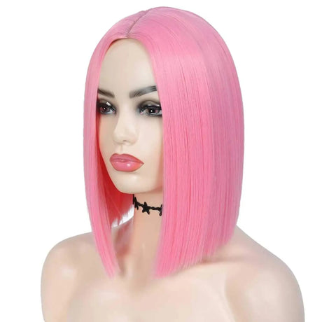 Pink Short Bob Straight Colored Synthetic Party Wig