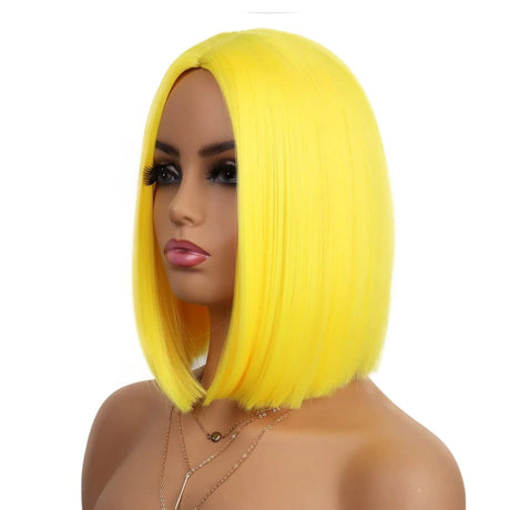 Yellow Short Bob Straight Colored Synthetic Party Wig