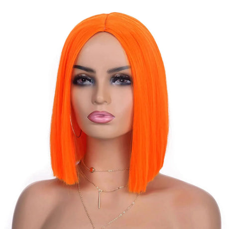 Orange Short Bob Straight Colored Synthetic Party Wig