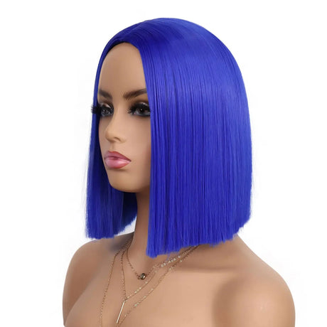 Blue Short Bob Straight Colored Synthetic Party Wig