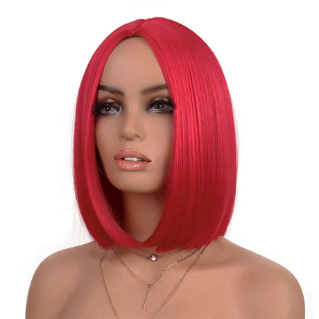 Red Short Bob Straight Colored Synthetic Party Wig