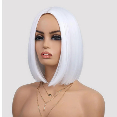 White Short Bob Straight Colored Synthetic Party Wig