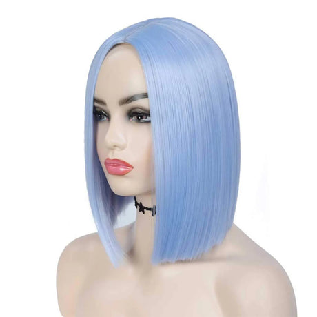 Blue Short Bob Straight Colored Synthetic Party Wig