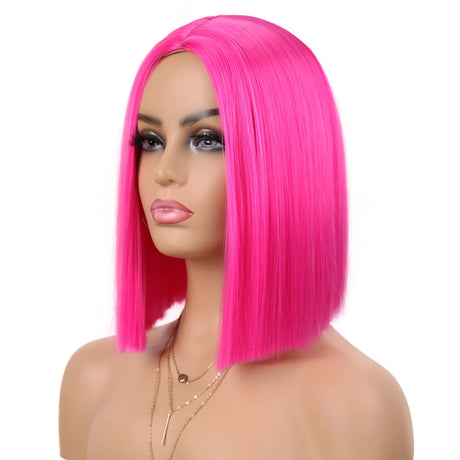 Pink Short Bob Straight Colored Synthetic Party Wig