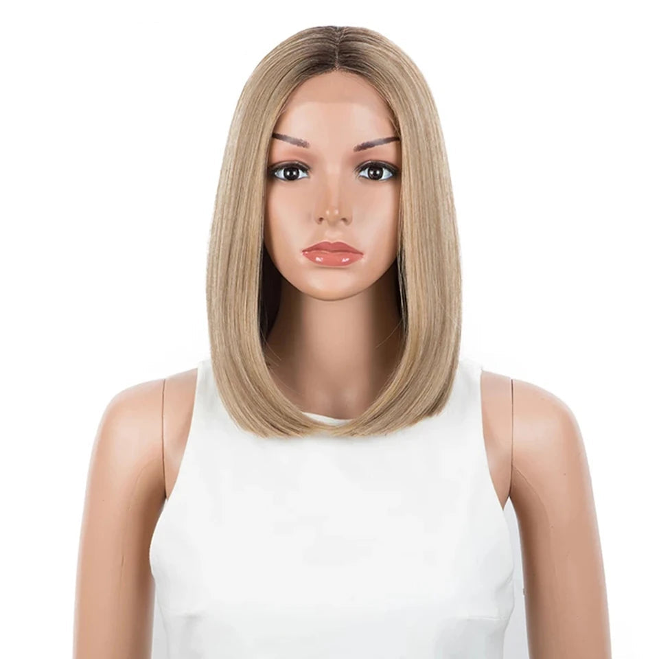 Blonde Short Bob Straight Ombre Synthetic Lace Wig