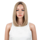Blonde Short Bob Straight Ombre Synthetic Lace Wig