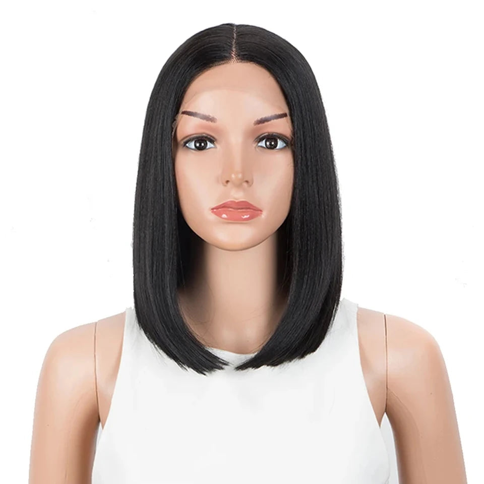 Black Short Bob Straight Ombre Synthetic Lace Wig