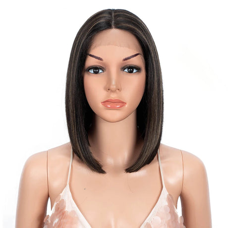 Black Short Bob Straight Ombre Synthetic Lace Wig