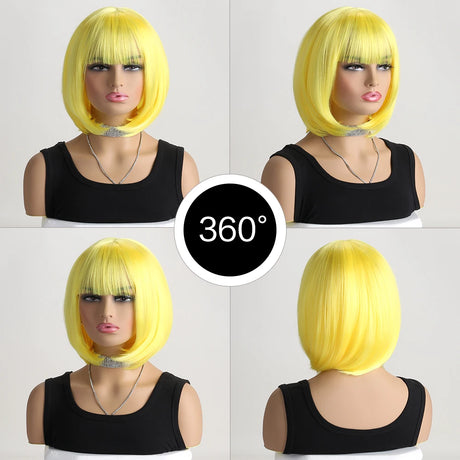 Yellow Short Bob with Bangs Heat Resistant Wig