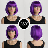 Purple Short Bob with Bangs Heat Resistant Wig