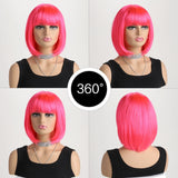 Pink Short Bob with Bangs Heat Resistant Wig