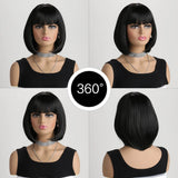 Black Short Bob with Bangs Heat Resistant Wig