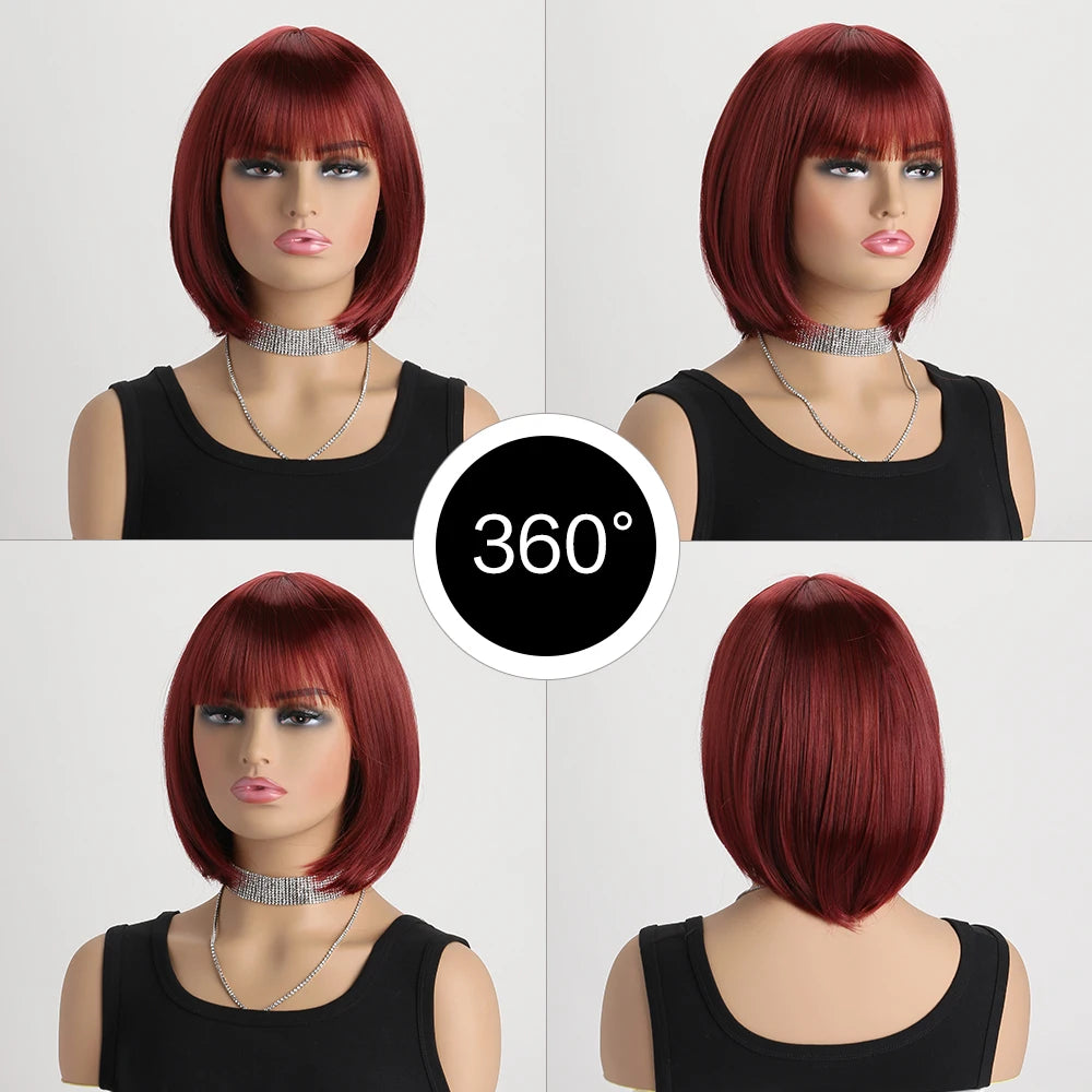 Light Brown Short Bob with Bangs Heat Resistant Wig