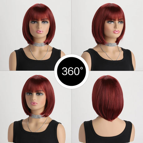 Light Brown Short Bob with Bangs Heat Resistant Wig
