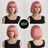 Pink Short Bob with Bangs Heat Resistant Wig
