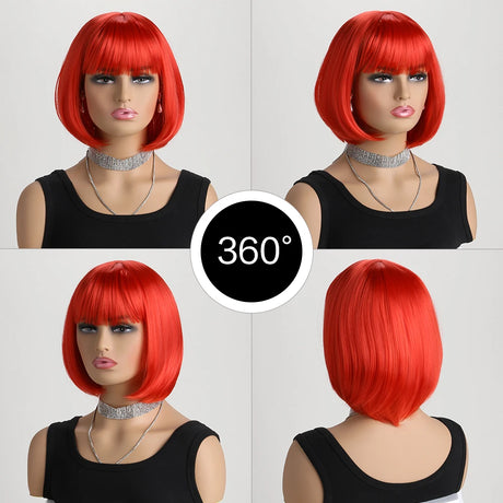 Orange Short Bob with Bangs Heat Resistant Wig