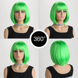 Green Short Bob with Bangs Heat Resistant Wig