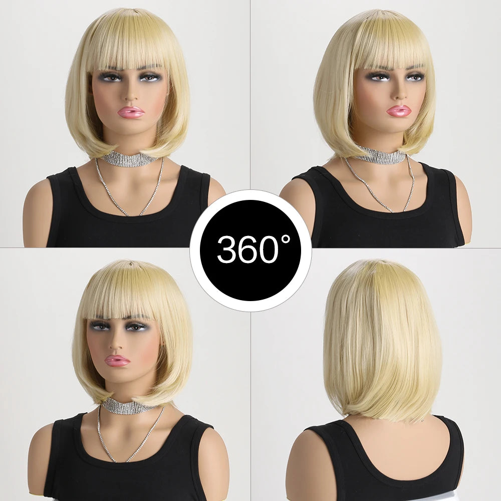 Blonde Short Bob with Bangs Heat Resistant Wig