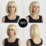 Blonde Short Bob with Bangs Heat Resistant Wig
