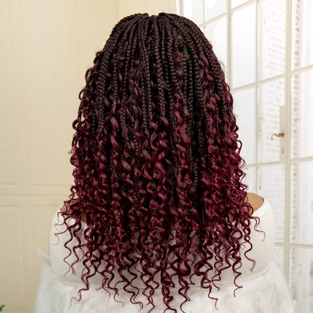 Short Burgundy Box Braided Wig 14 Inches back red