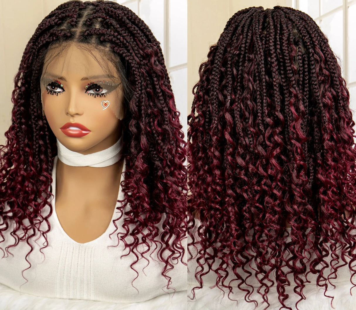 Short Burgundy Box Braided Wig 14 Inches red