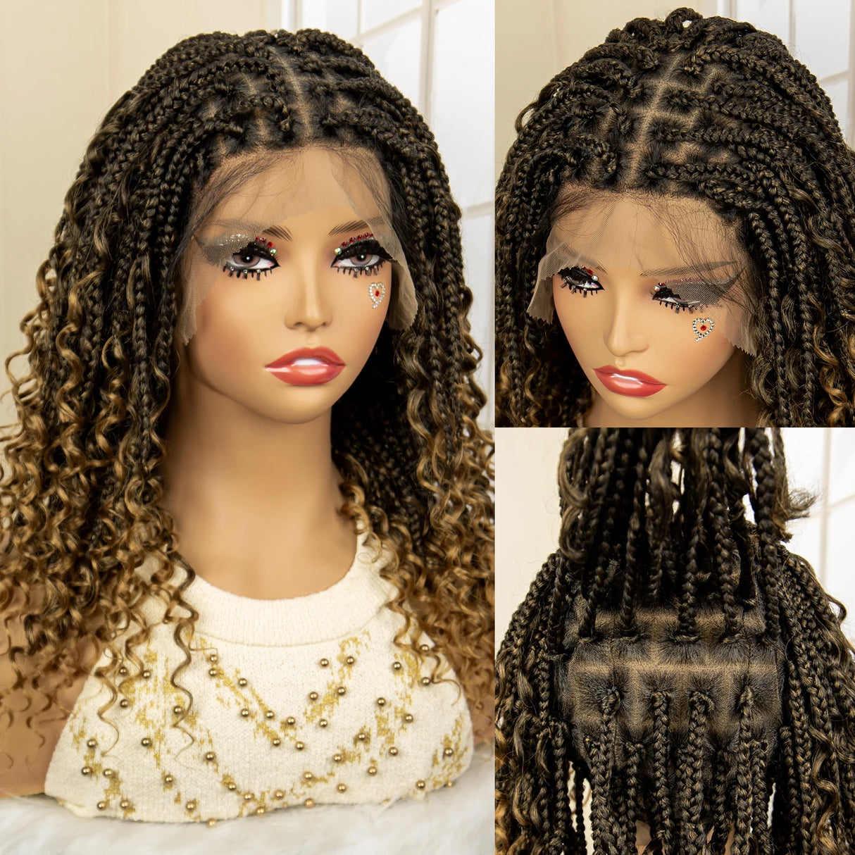 Short Burgundy Box Braided Wig 14 Inches black brown