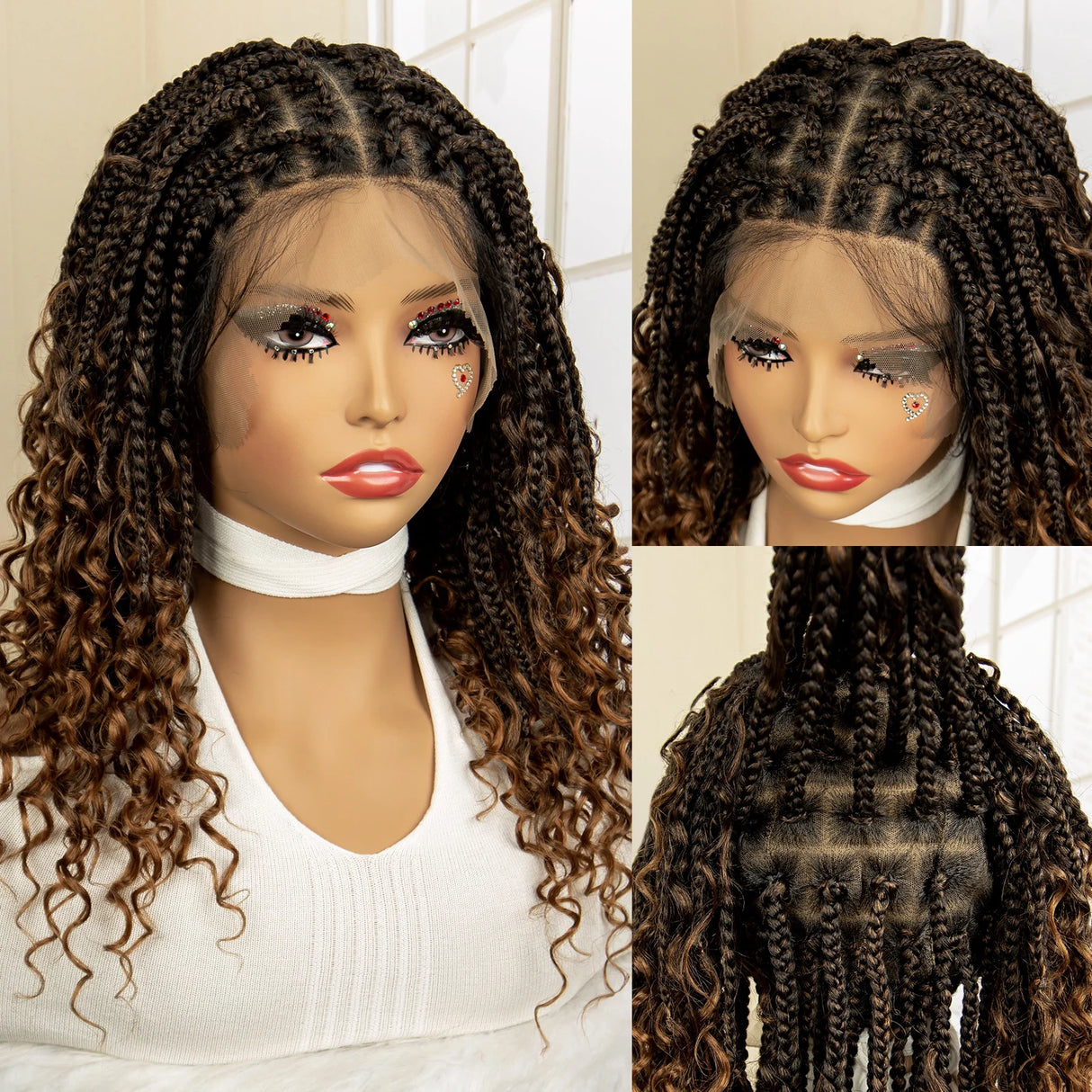 Short Burgundy Box Braided Wig 14 Inches black brown