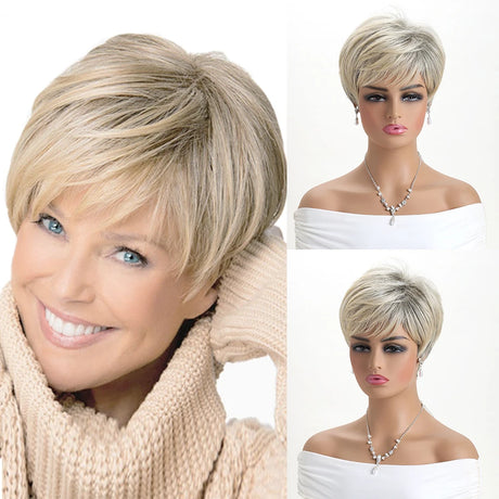 Short Curly 10 inches Gold Natural Synthetic Wig