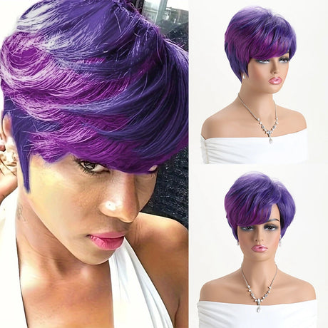 Purple Short Curly 10 inches Gold Natural Synthetic Wig