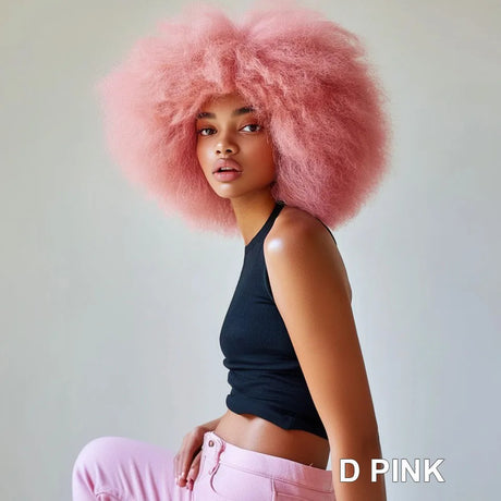 Pink Short Curly Afro Wigs Premium Synthetic Wig