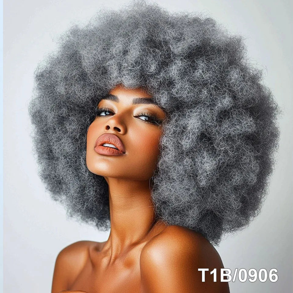Gray Short Curly Afro Wigs Premium Synthetic Wig
