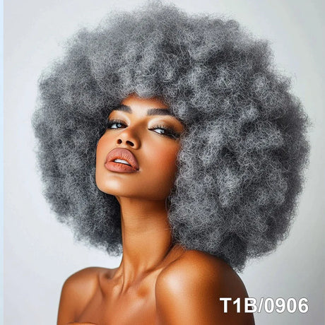 Gray Short Curly Afro Wigs Premium Synthetic Wig