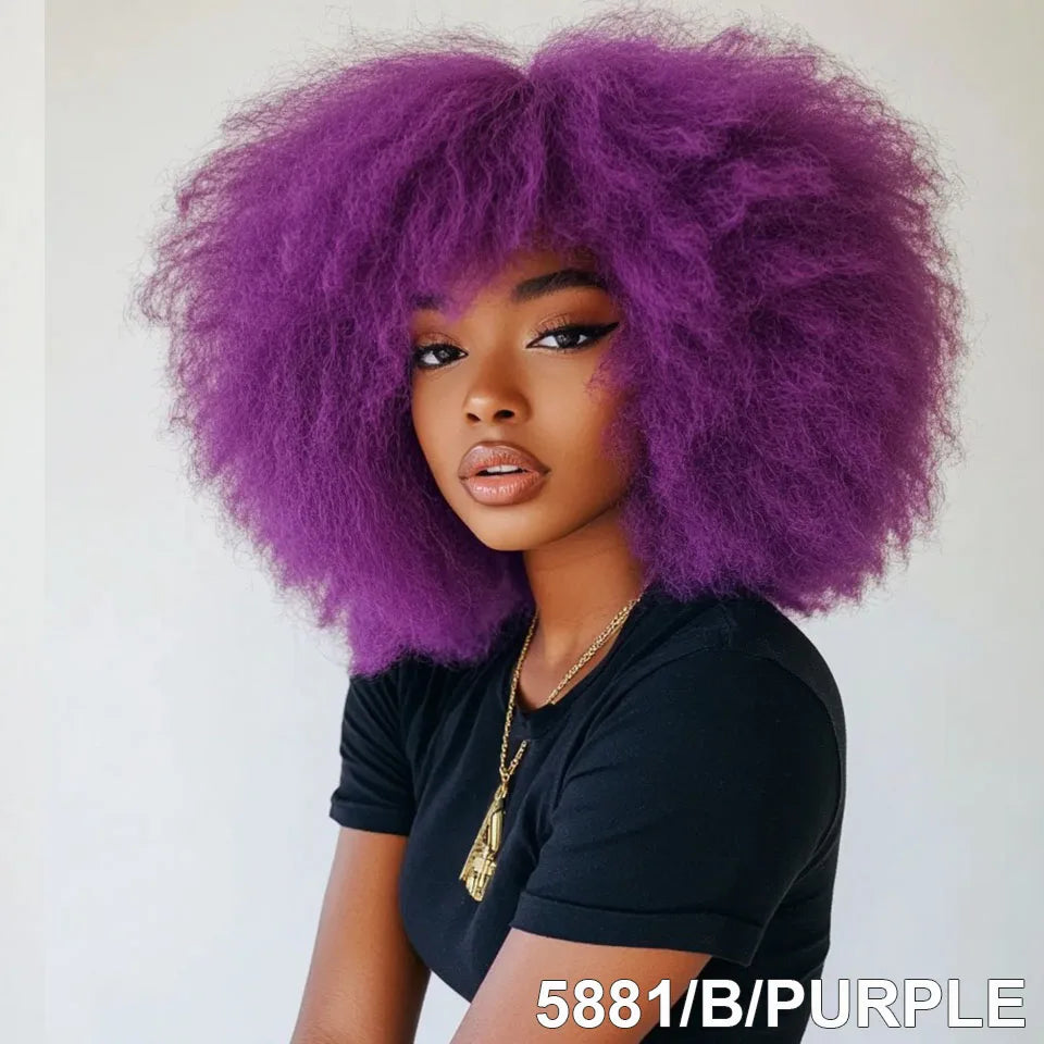 Purple Short Curly Afro Wigs Premium Synthetic Wig