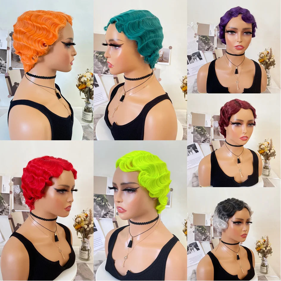 Short Curly Finger Wave Synthetic Cosplay Halloween Wig