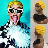 Yellow of Short Curly Finger Wave Synthetic Cosplay Halloween Wig