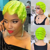 Green Short Curly Finger Wave Synthetic Cosplay Halloween Wig