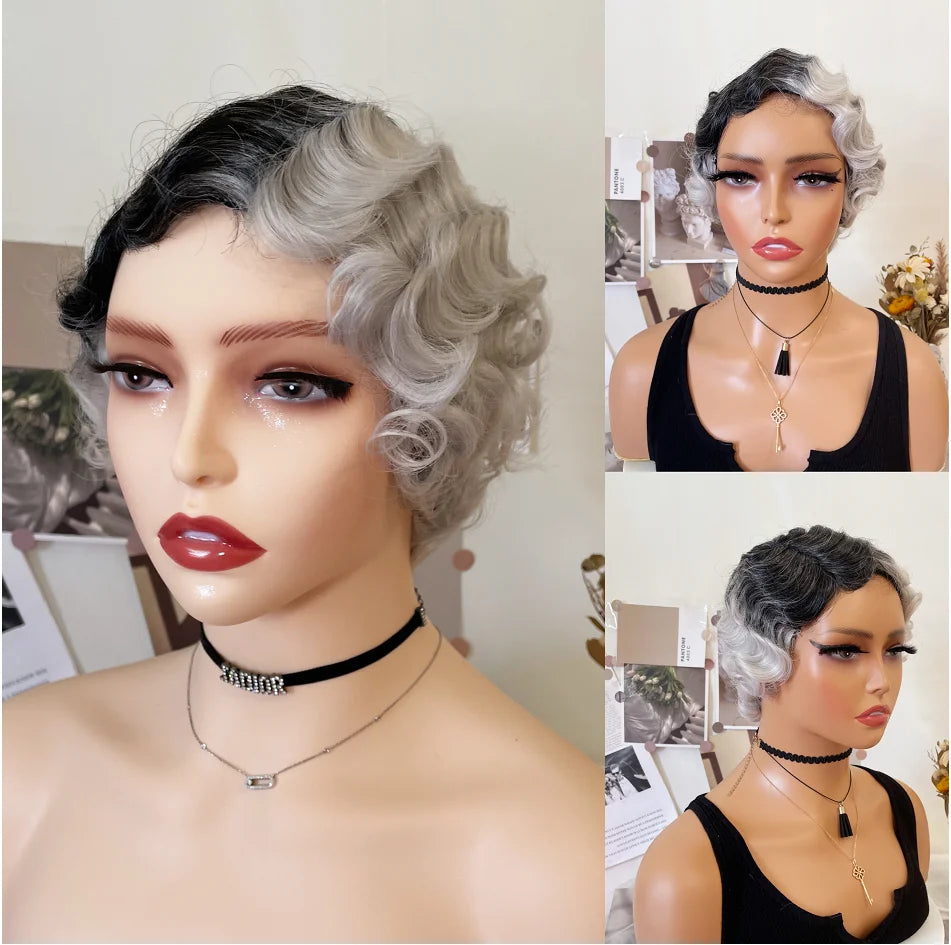 Short Curly Finger Wave Synthetic Cosplay Halloween Wig