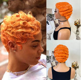 Orange Short Curly Finger Wave Synthetic Cosplay Halloween Wig