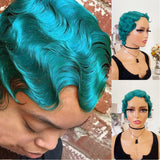 Green Short Curly Finger Wave Synthetic Cosplay Halloween Wig