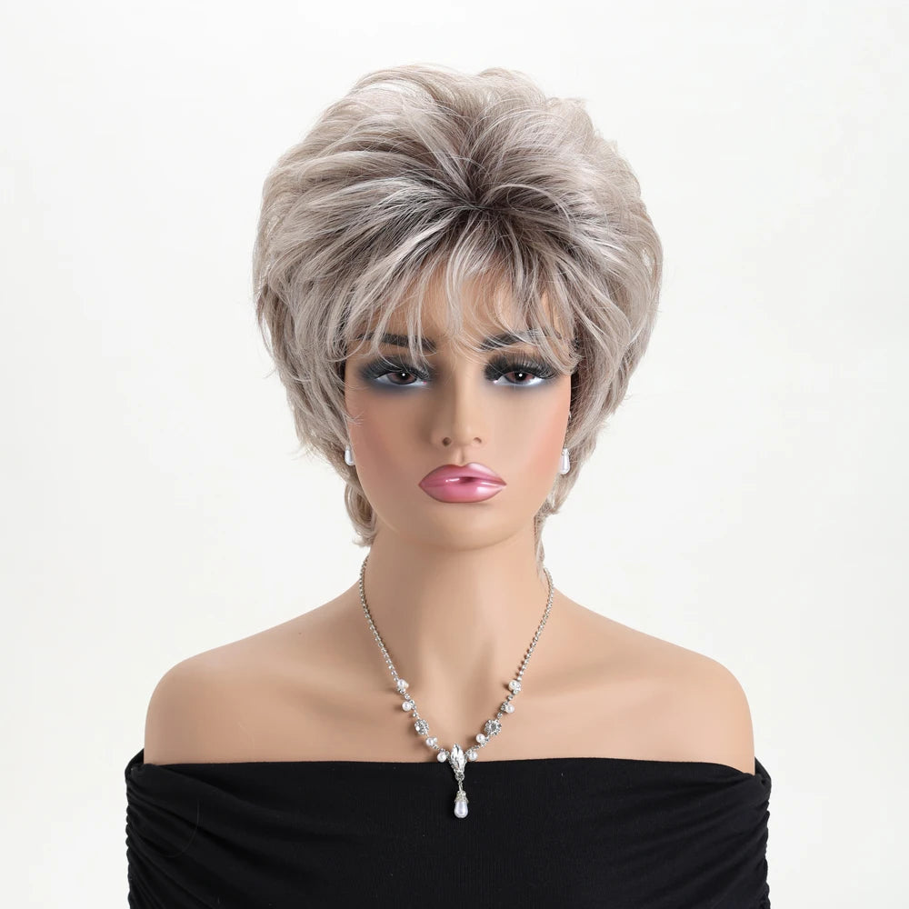 Short Curly Light Gold Mixed With Brown Synthetic Wigs