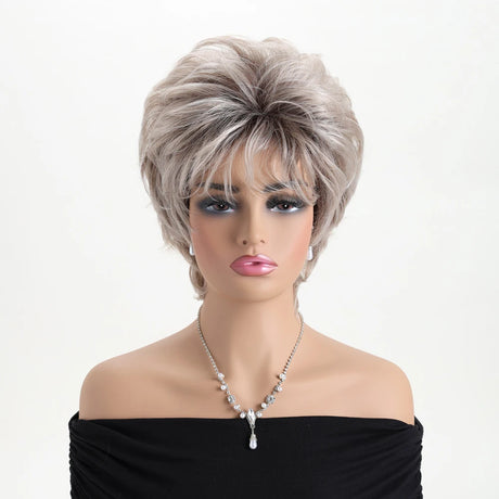 Short Curly Light Gold Mixed With Brown Synthetic Wigs