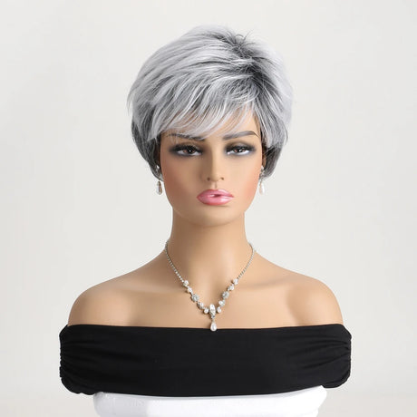 Short Curly Natural Synthetic Grey 10 Inch Wig