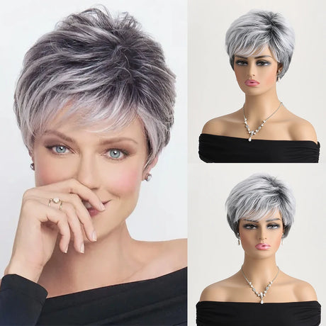 Short Curly Natural Synthetic Grey 10 Inch Wig