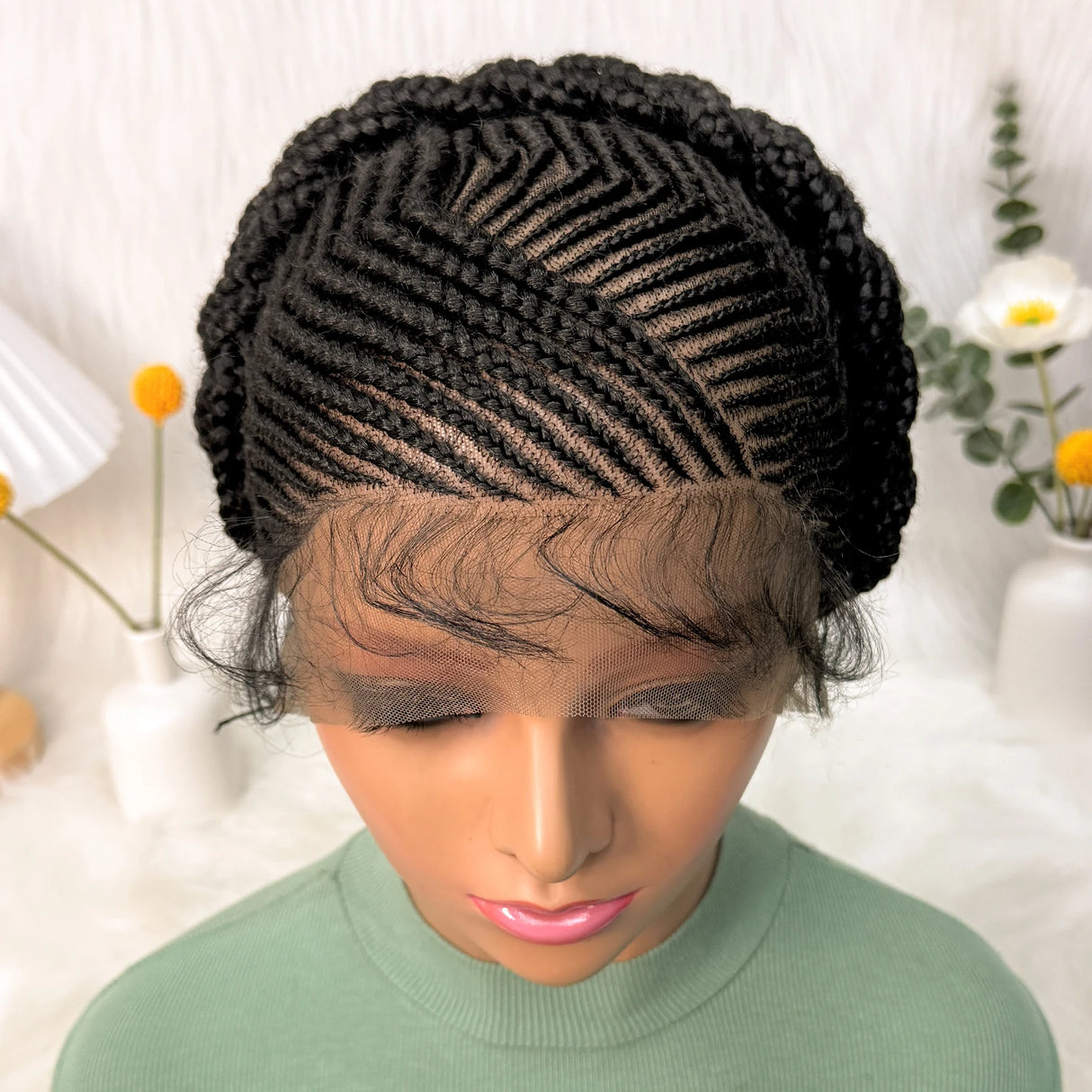 Short Cute Cornrow Braids Full Lace Handmade Synthetic Wig