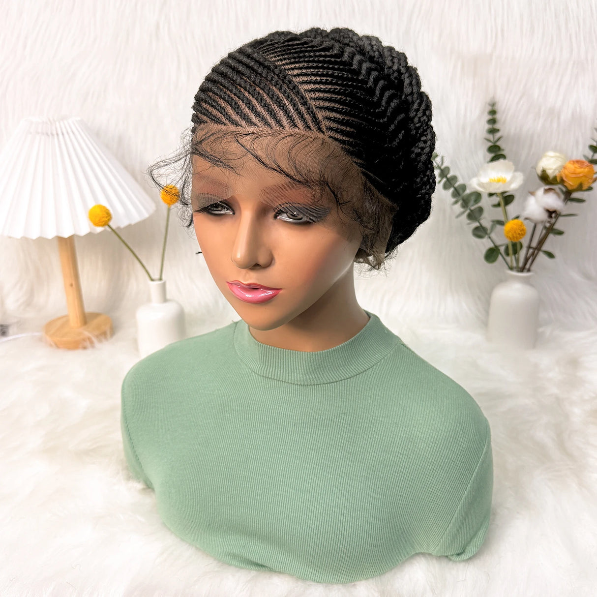 Short Cute Cornrow Braids Full Lace Handmade Synthetic Wig