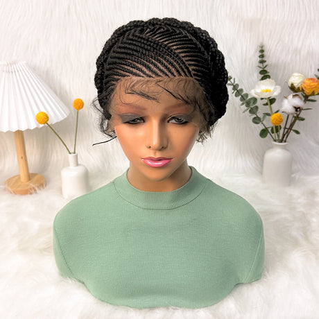 Short Cute Cornrow Braids Full Lace Handmade Synthetic Wig