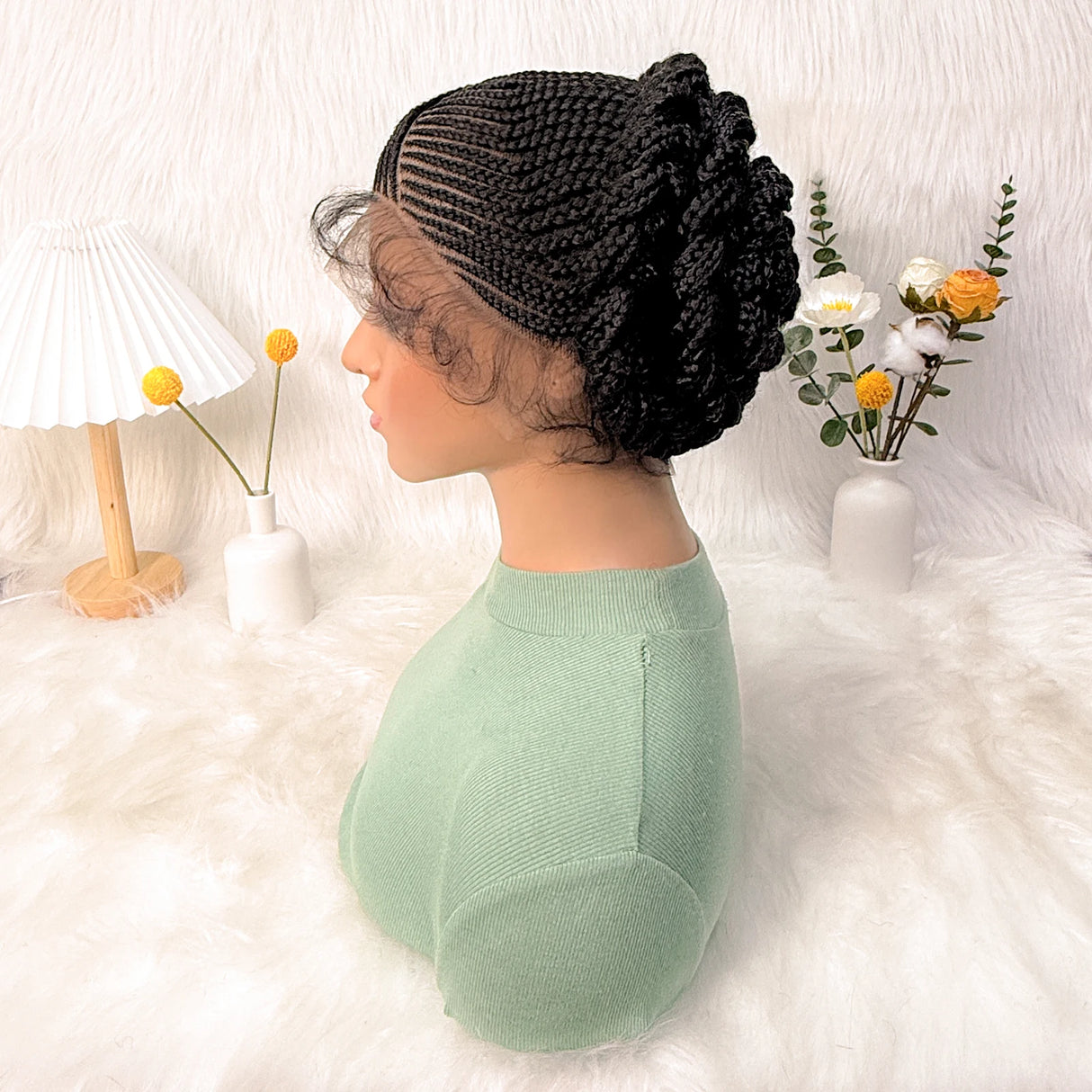 Short Cute Cornrow Braids Full Lace Handmade Synthetic Wig