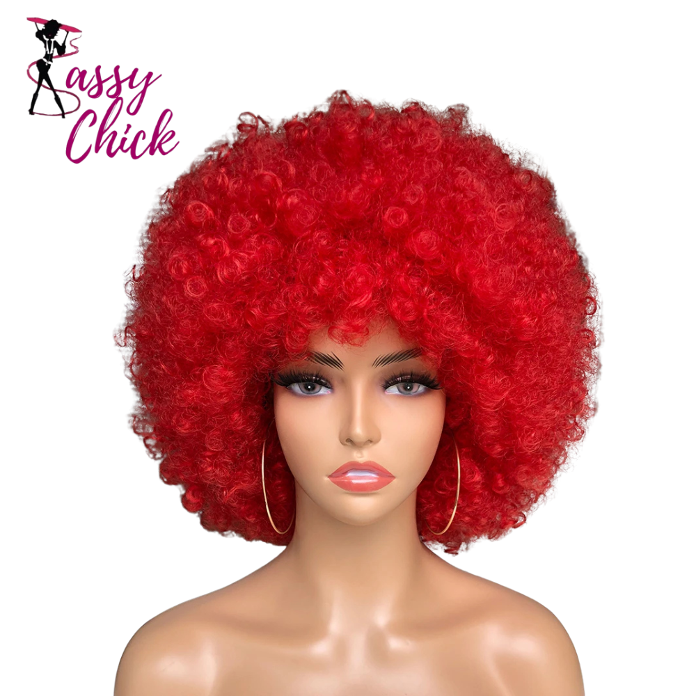 Short Hair Afro Kinky Curly Wig With Bangs Sassy Chick Logo